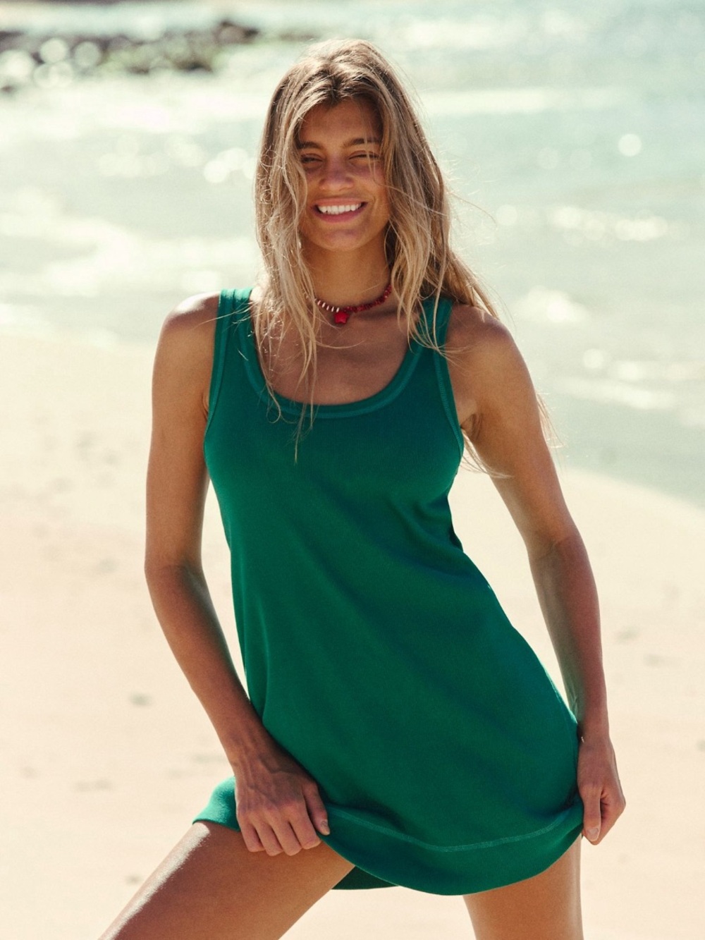 Free People Emerald Green Scoop Neck Tracey Mini Dress